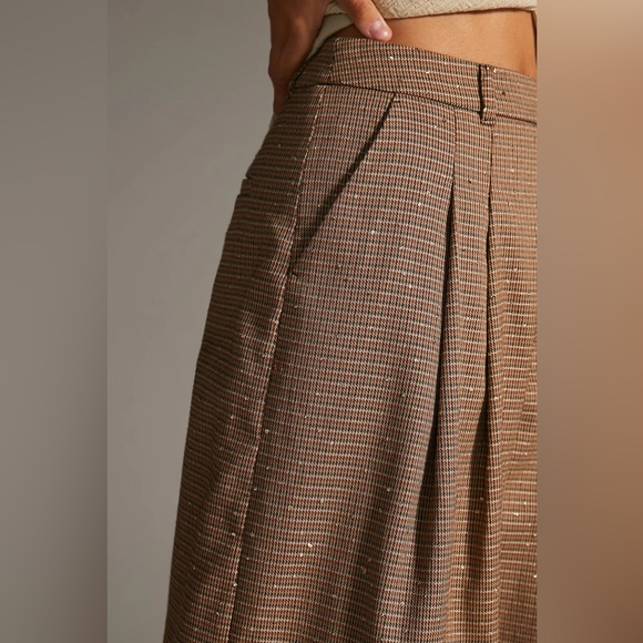 Anthropologie Maeve Pleated Wide-Leg Houndstooth Trousers | Size 0 - Picture 4 of 9